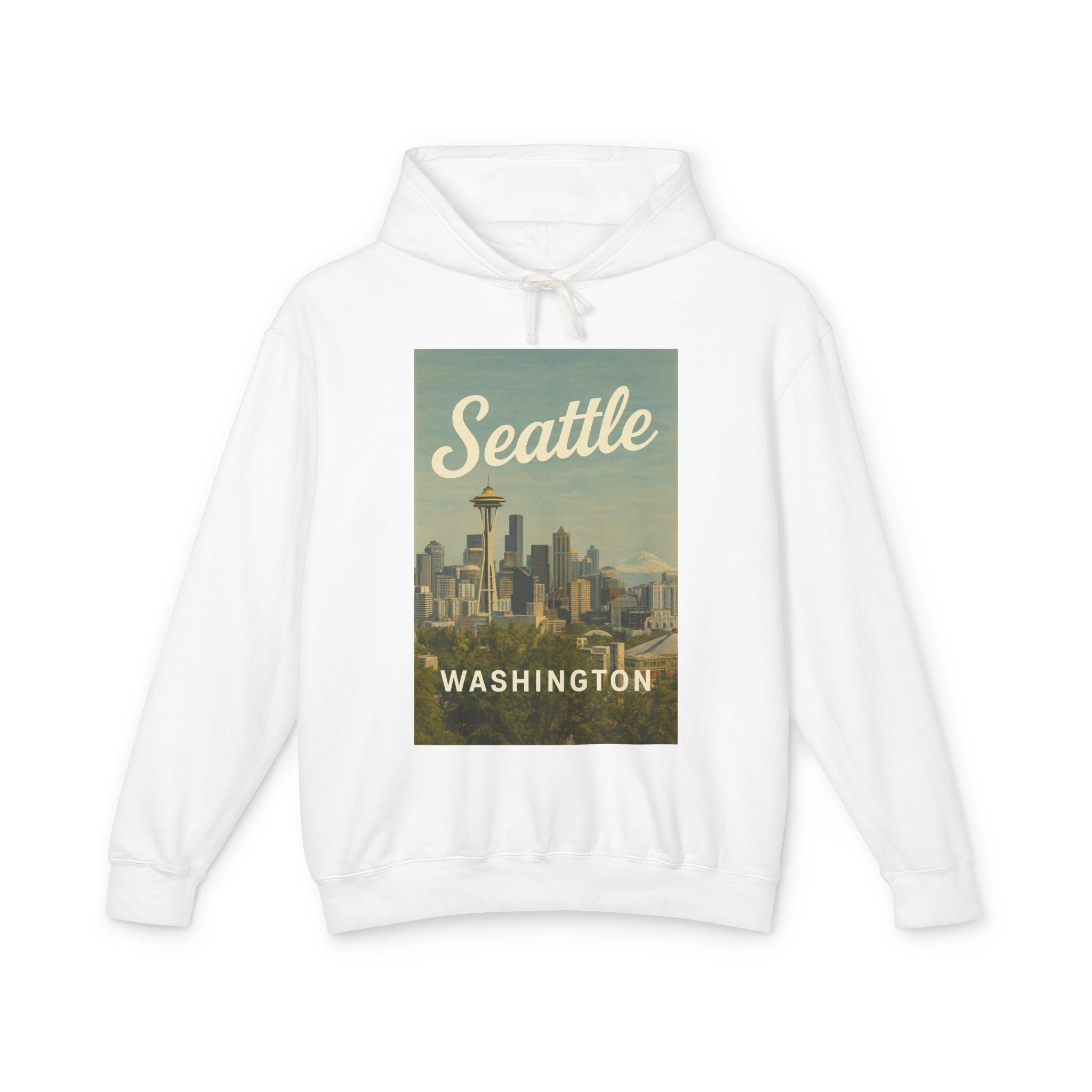Seattle Vintage Skyline Hoodie — Washington Retro Travel Sweatshirt