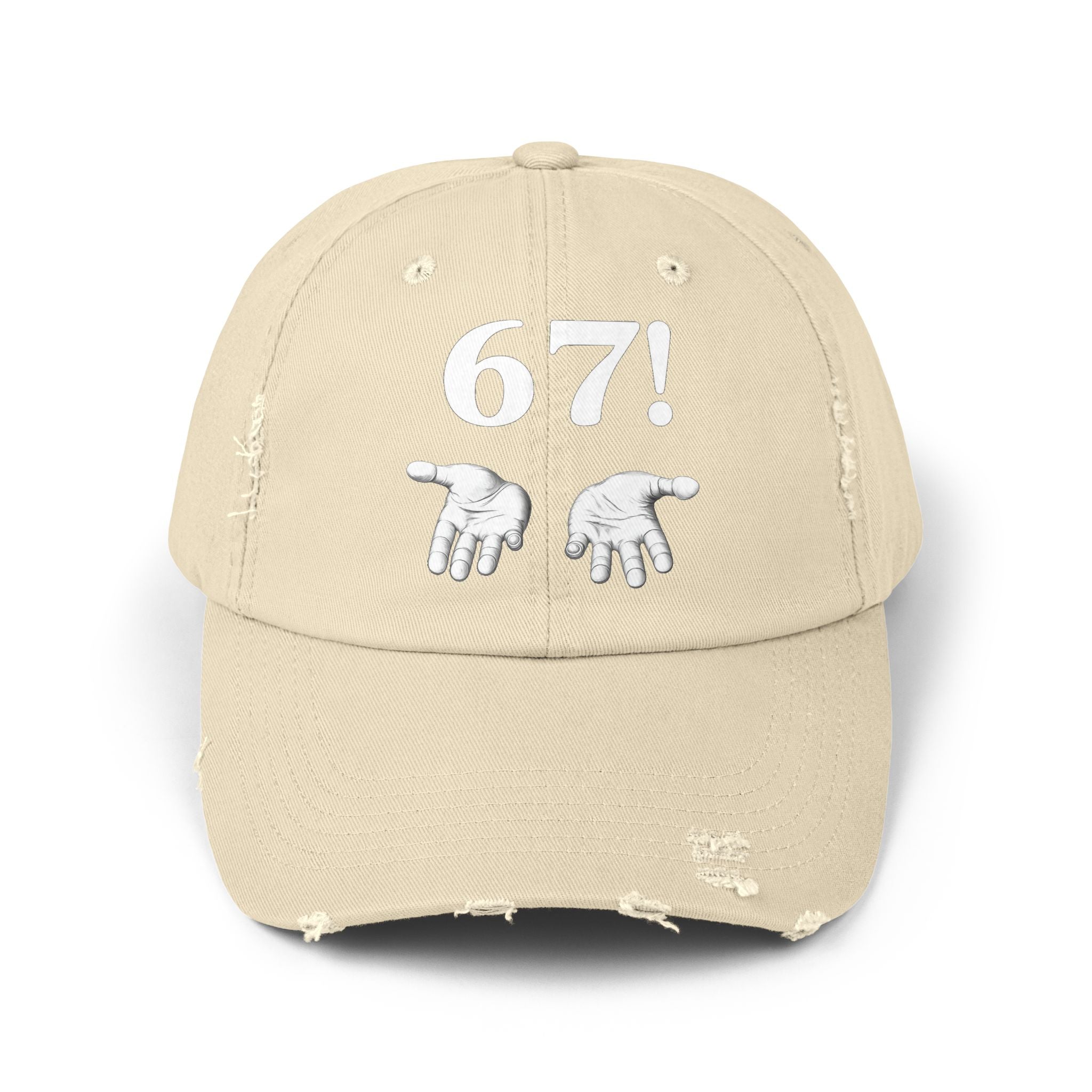 Distressed Cap — "6-7!" Hands Graphic Baseball Hat