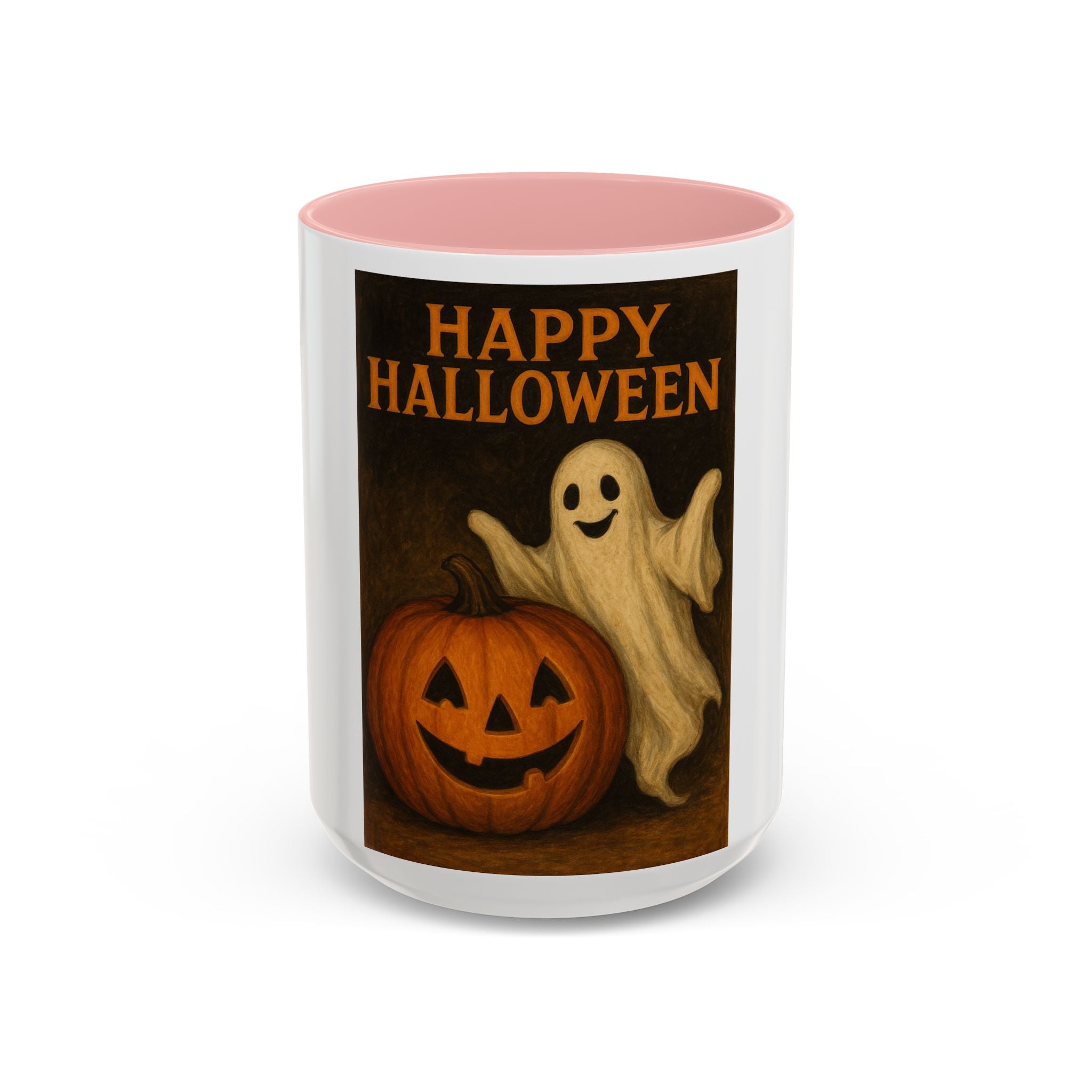 Happy Halloween Coffee Mug — Vintage Ghost & Jack-O'-Lantern Accent Mug (11/15oz)
