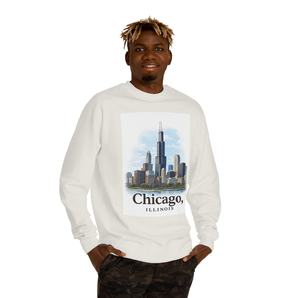 Chicago Skyline Crewneck Sweatshirt — Chicago, Illinois Cityscape Pullover