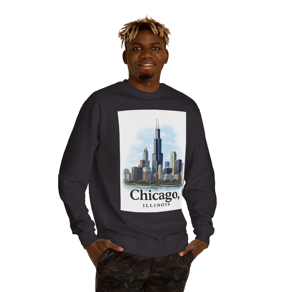 Chicago Skyline Crewneck Sweatshirt — Chicago, Illinois Cityscape Pullover