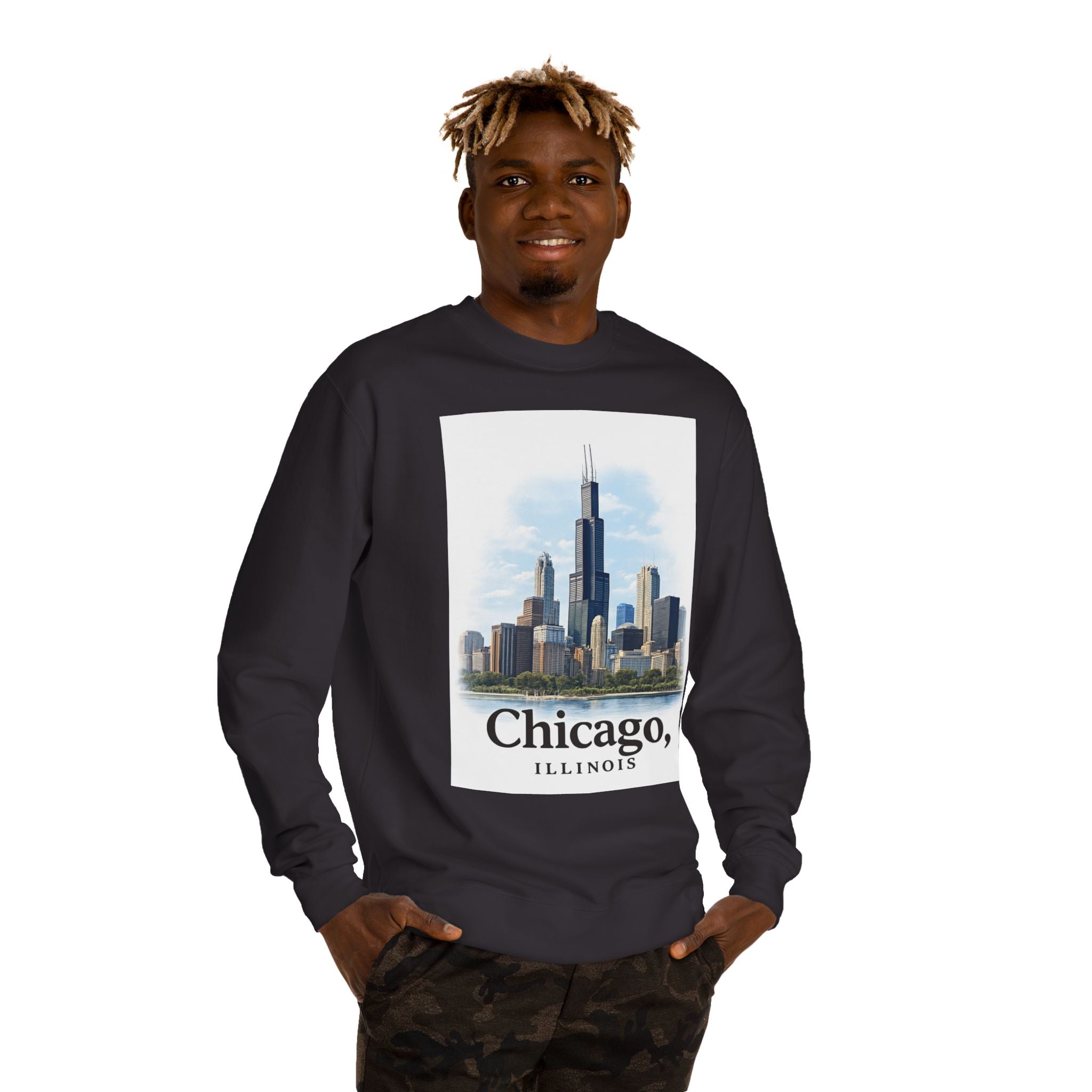 Chicago Skyline Crewneck Sweatshirt — Chicago, Illinois Cityscape Pullover