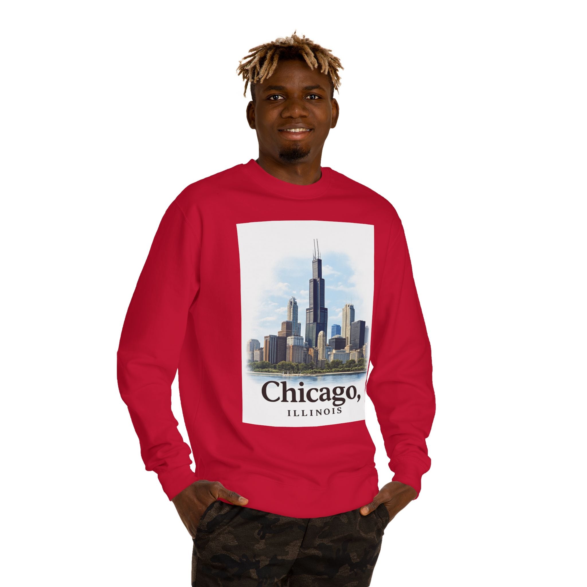 Chicago Skyline Crewneck Sweatshirt — Chicago, Illinois Cityscape Pullover