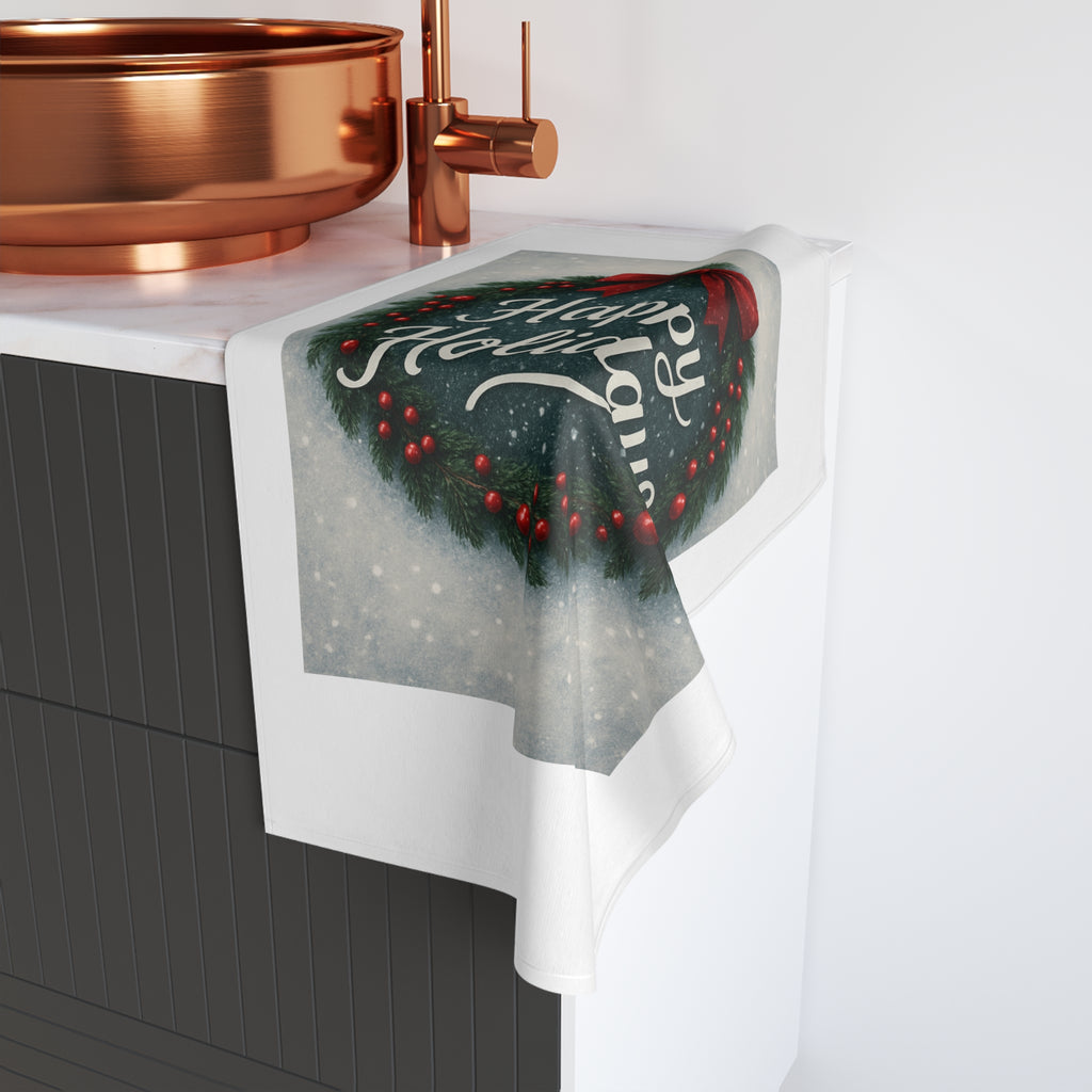 Happy Holidays Wreath Hand Towel — Festive Christmas Decor & Guest Towel
