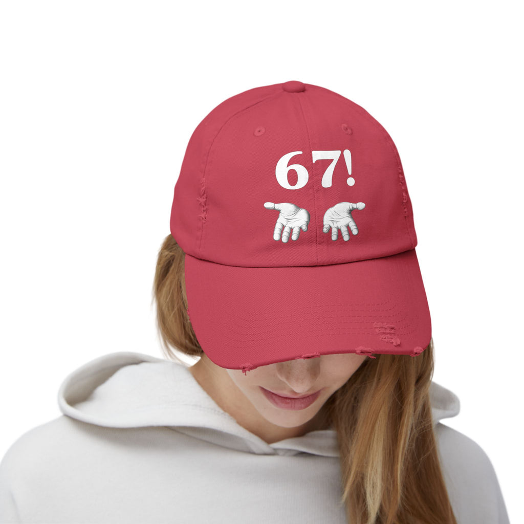 Distressed Cap — "6-7!" Hands Graphic Baseball Hat
