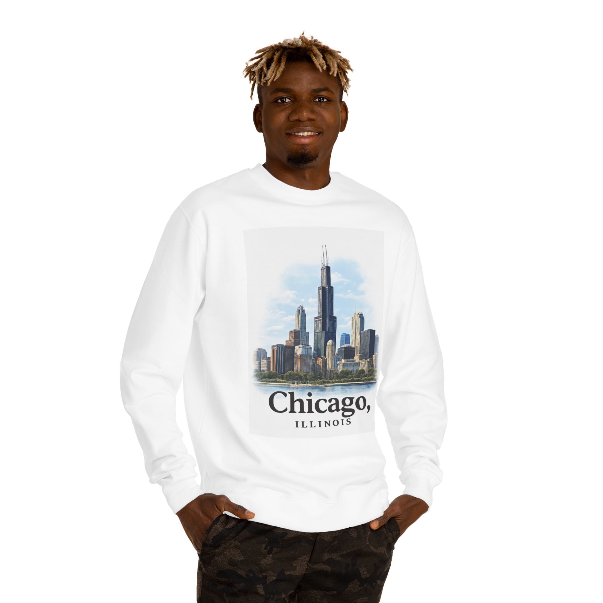 Chicago Skyline Crewneck Sweatshirt — Chicago, Illinois Cityscape Pullover