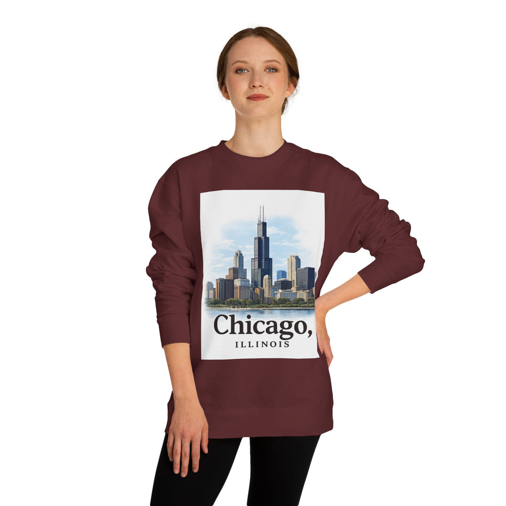 Chicago Skyline Crewneck Sweatshirt — Chicago, Illinois Cityscape Pullover