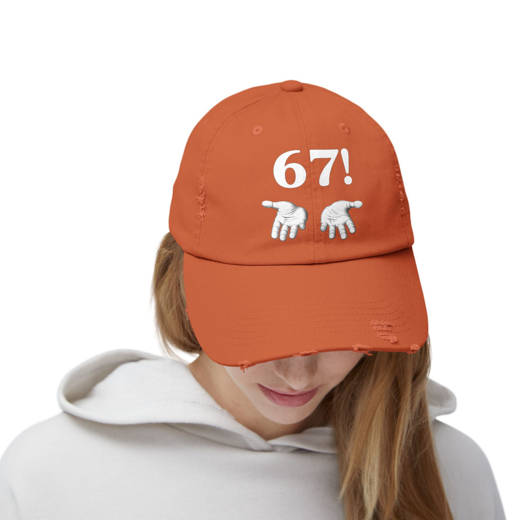 Distressed Cap — "6-7!" Hands Graphic Baseball Hat