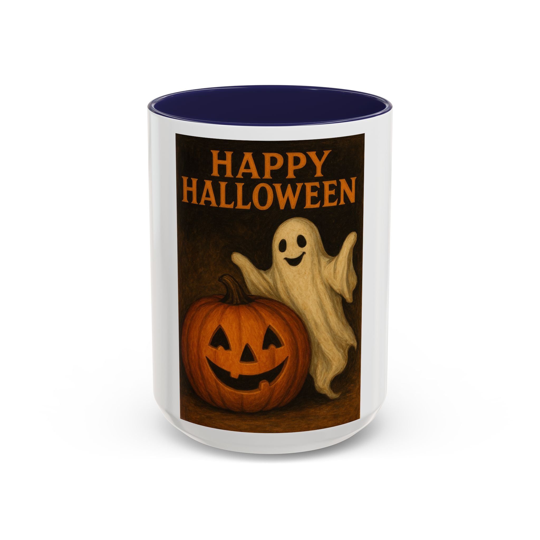 Happy Halloween Coffee Mug — Vintage Ghost & Jack-O'-Lantern Accent Mug (11/15oz)