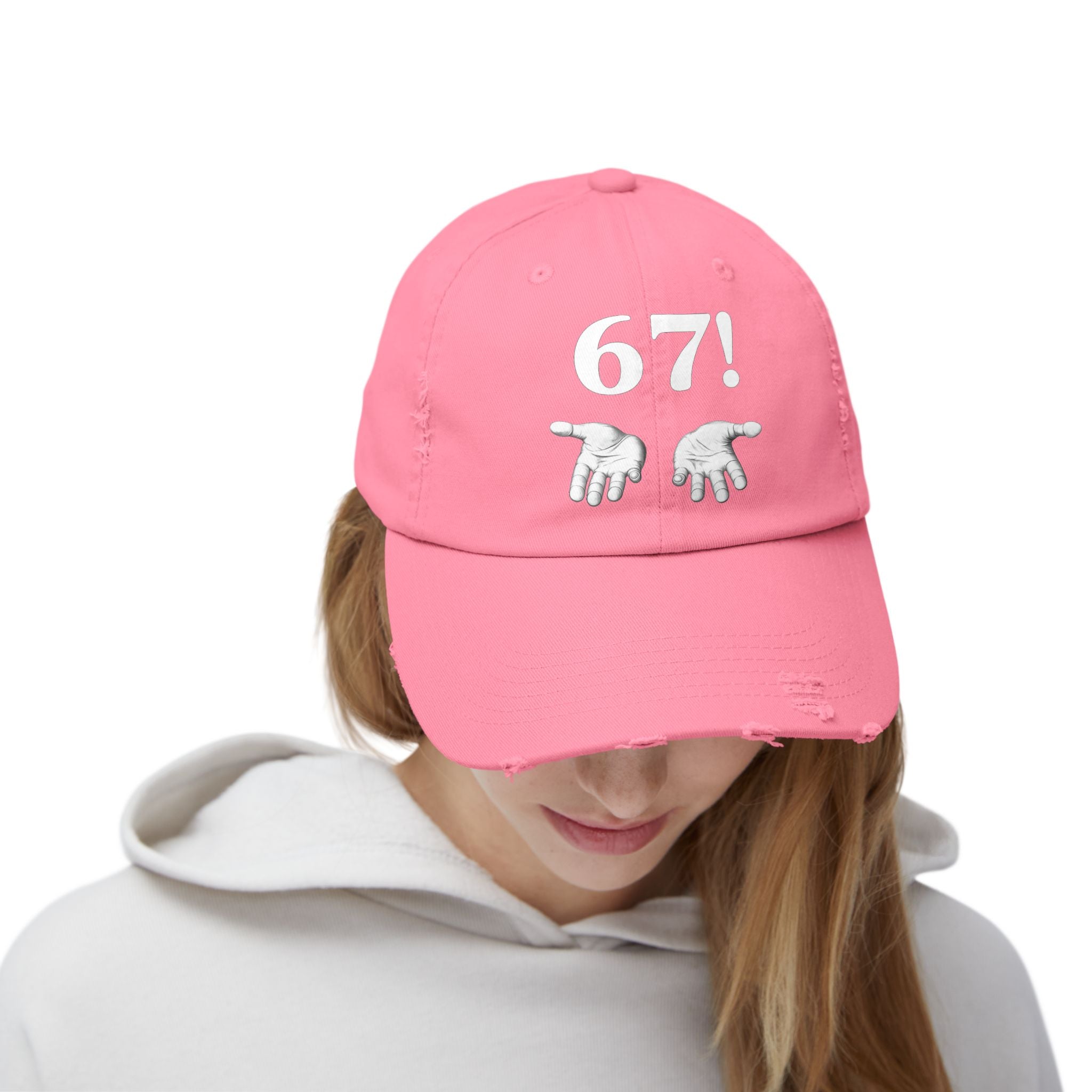 Distressed Cap — "6-7!" Hands Graphic Baseball Hat
