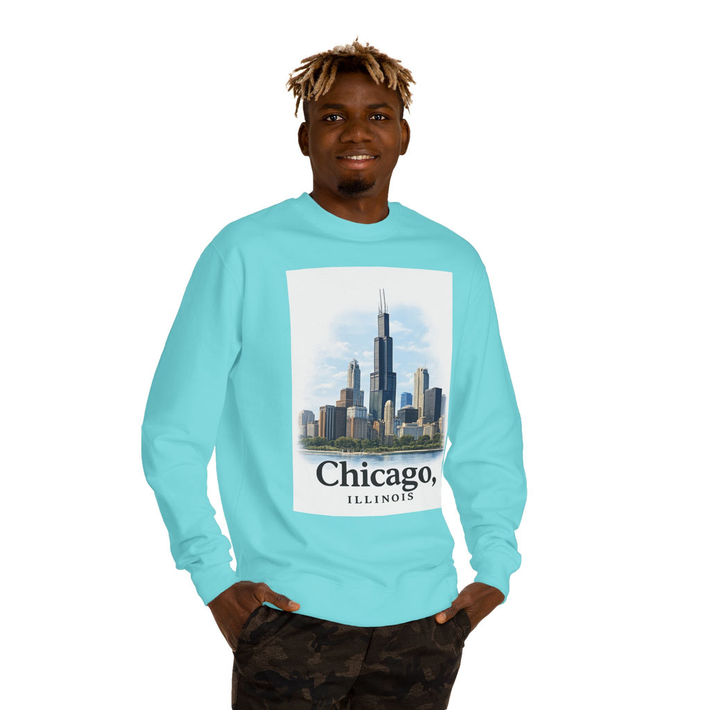 Chicago Skyline Crewneck Sweatshirt — Chicago, Illinois Cityscape Pullover