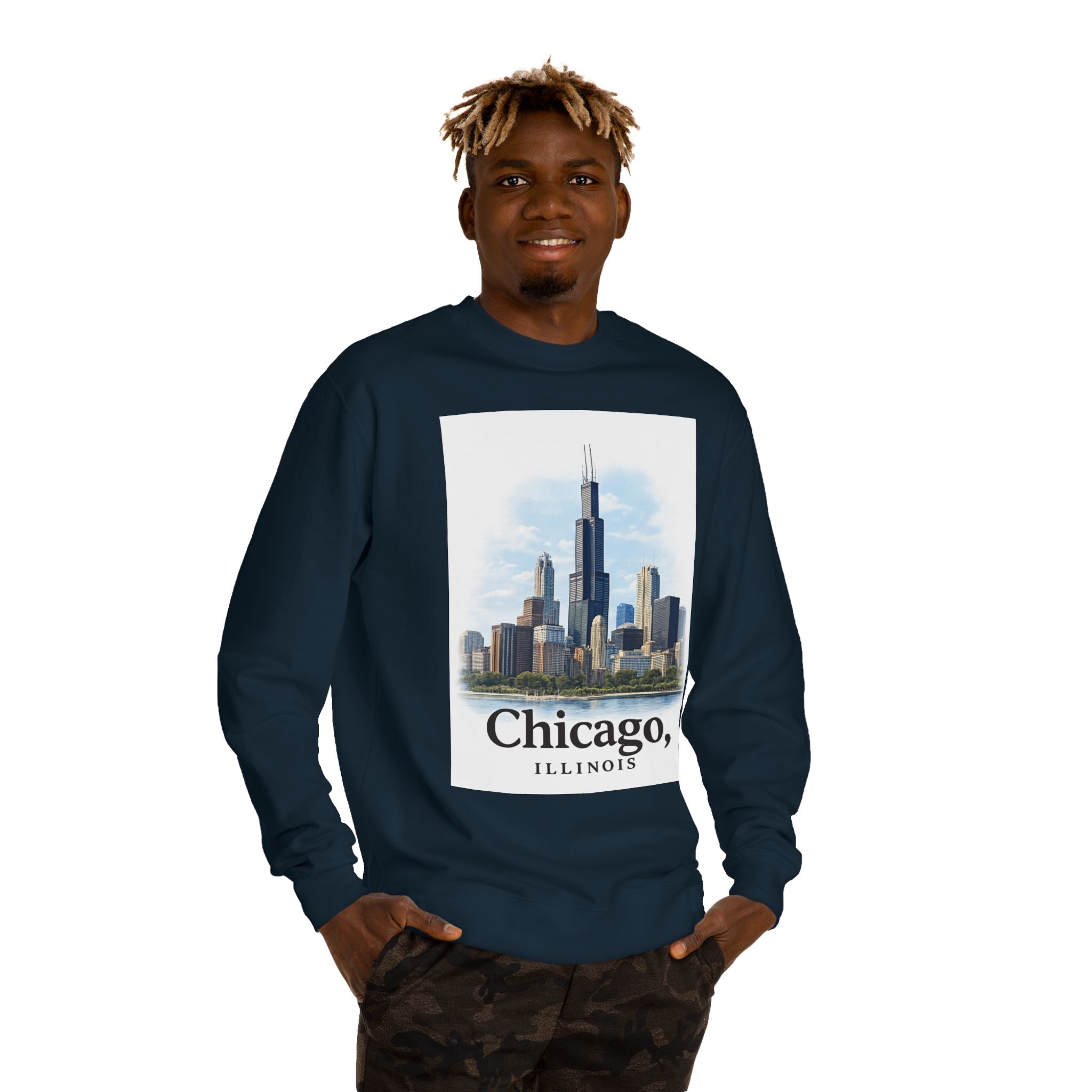 Chicago Skyline Crewneck Sweatshirt — Chicago, Illinois Cityscape Pullover