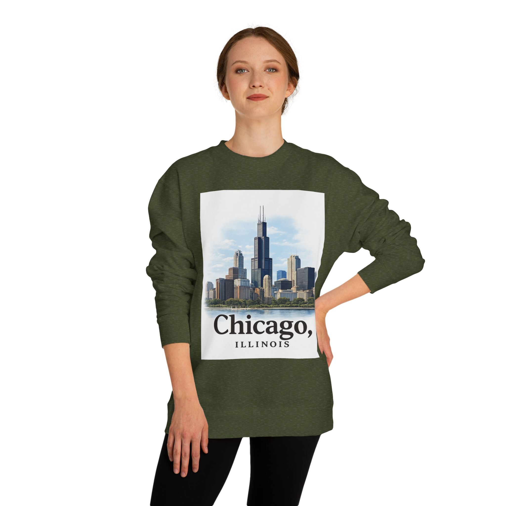Chicago Skyline Crewneck Sweatshirt — Chicago, Illinois Cityscape Pullover