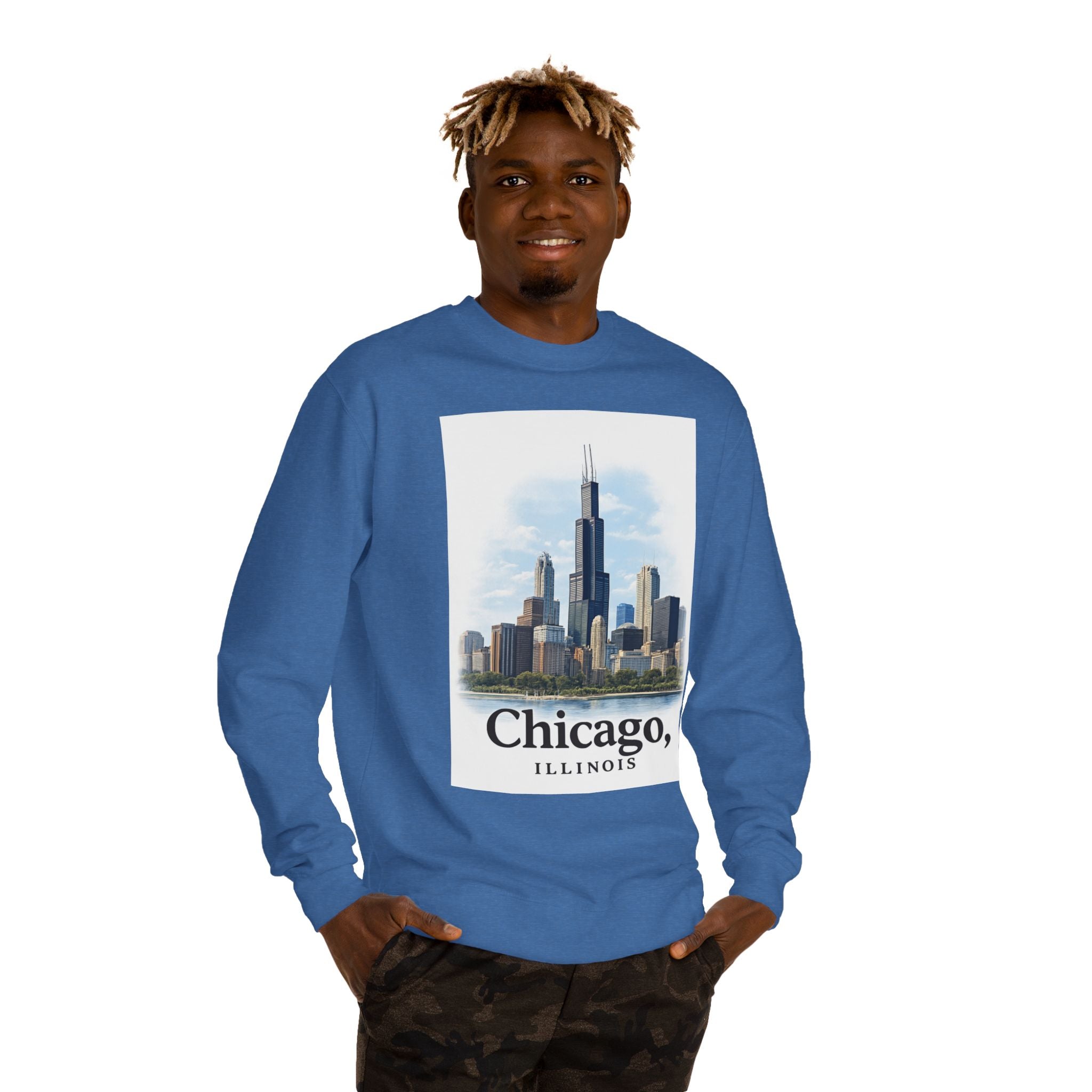 Chicago Skyline Crewneck Sweatshirt — Chicago, Illinois Cityscape Pullover