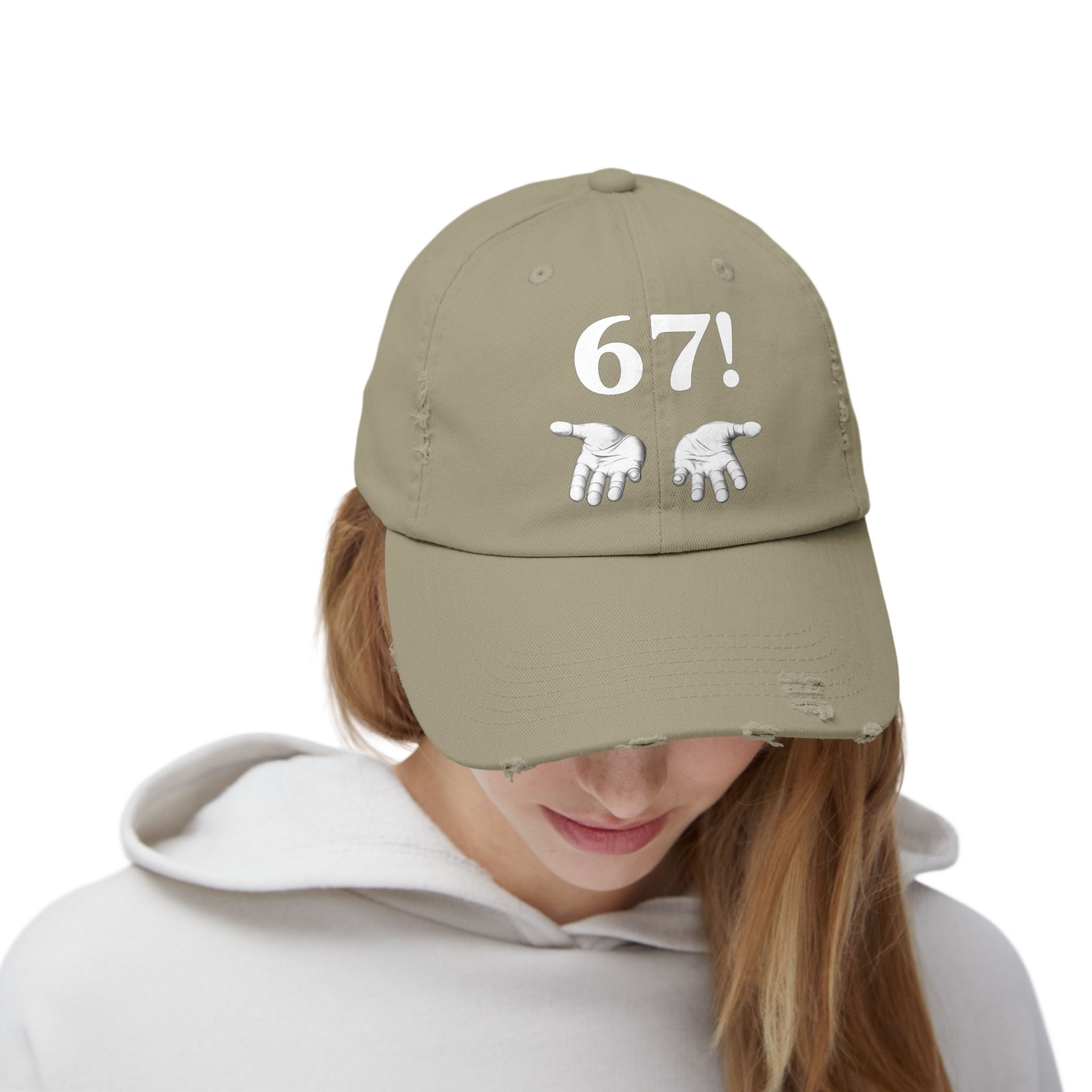 Distressed Cap — "6-7!" Hands Graphic Baseball Hat