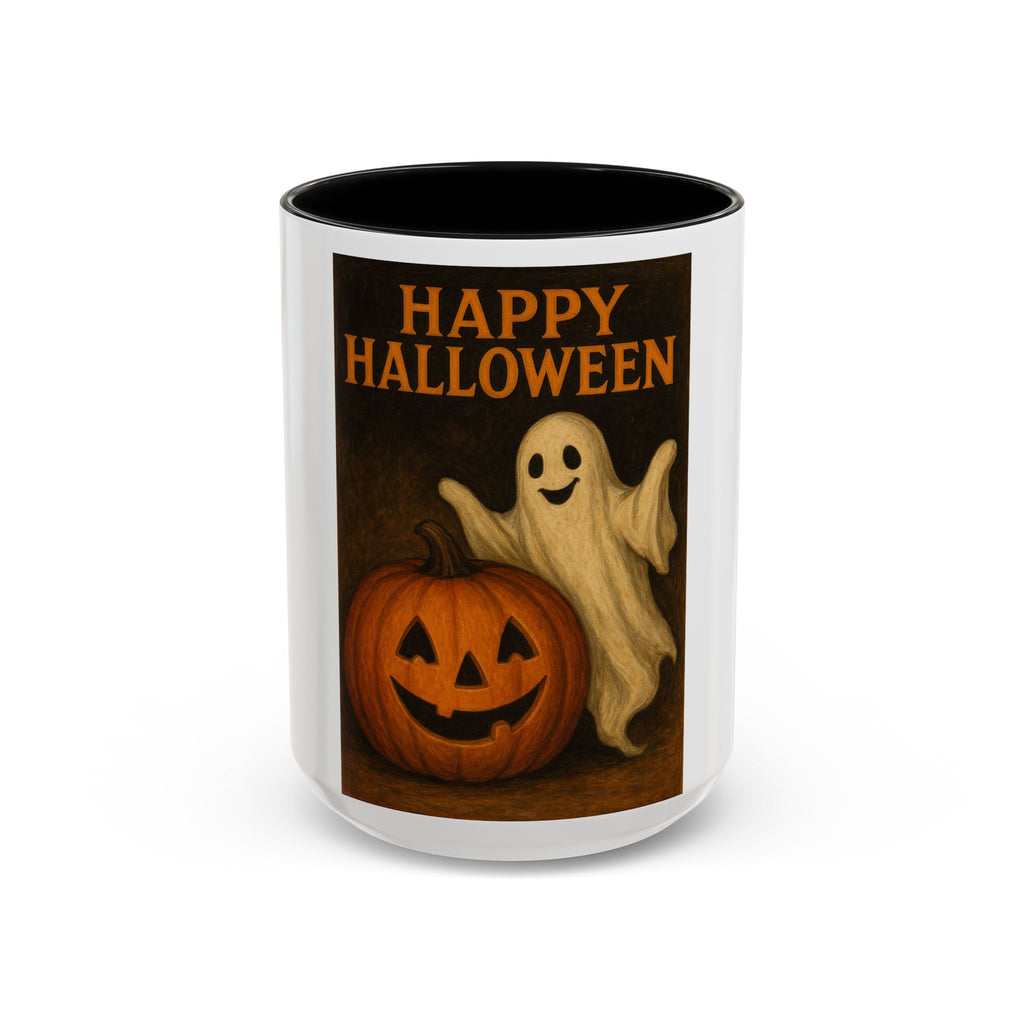 Happy Halloween Coffee Mug — Vintage Ghost & Jack-O'-Lantern Accent Mug (11/15oz)