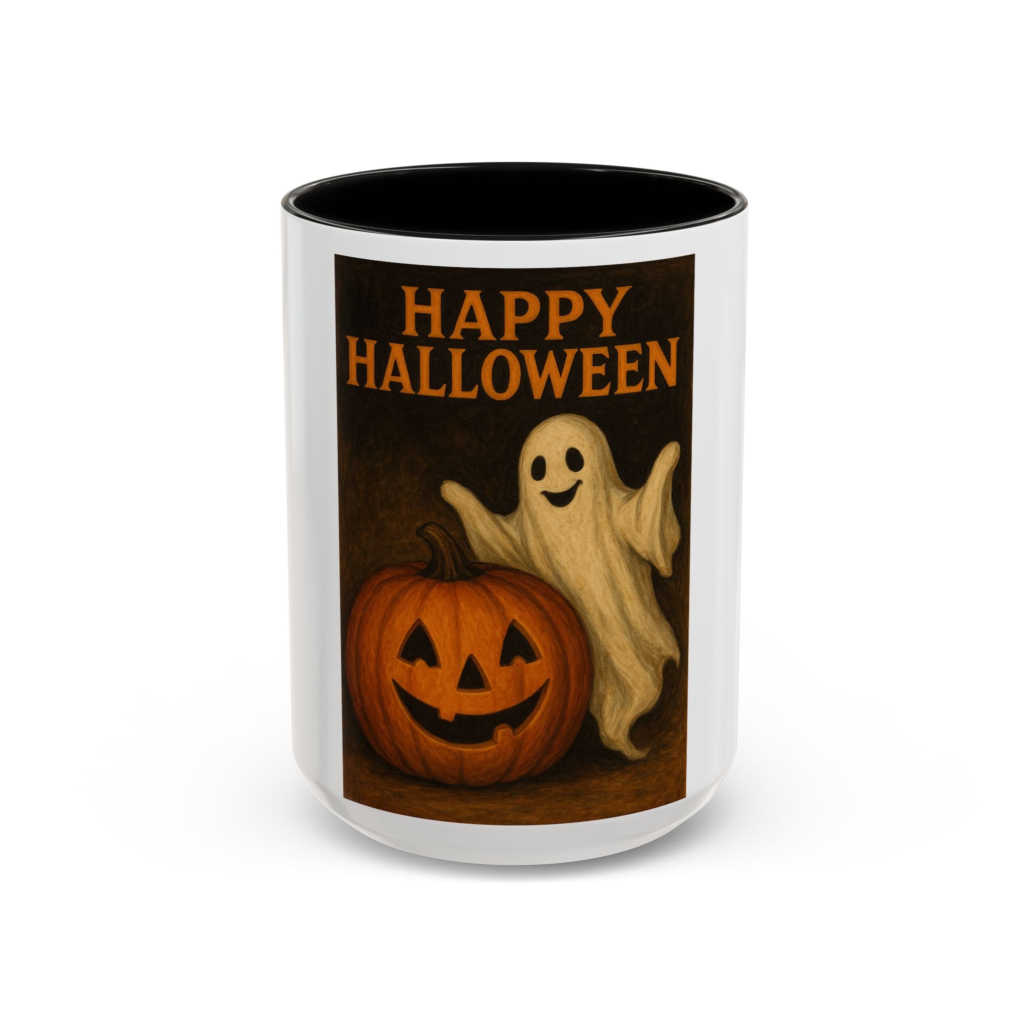 Happy Halloween Coffee Mug — Vintage Ghost & Jack-O'-Lantern Accent Mug (11/15oz)