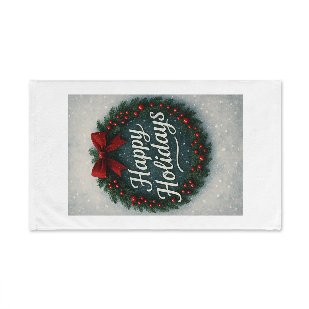 Happy Holidays Wreath Hand Towel — Festive Christmas Decor & Guest Towel