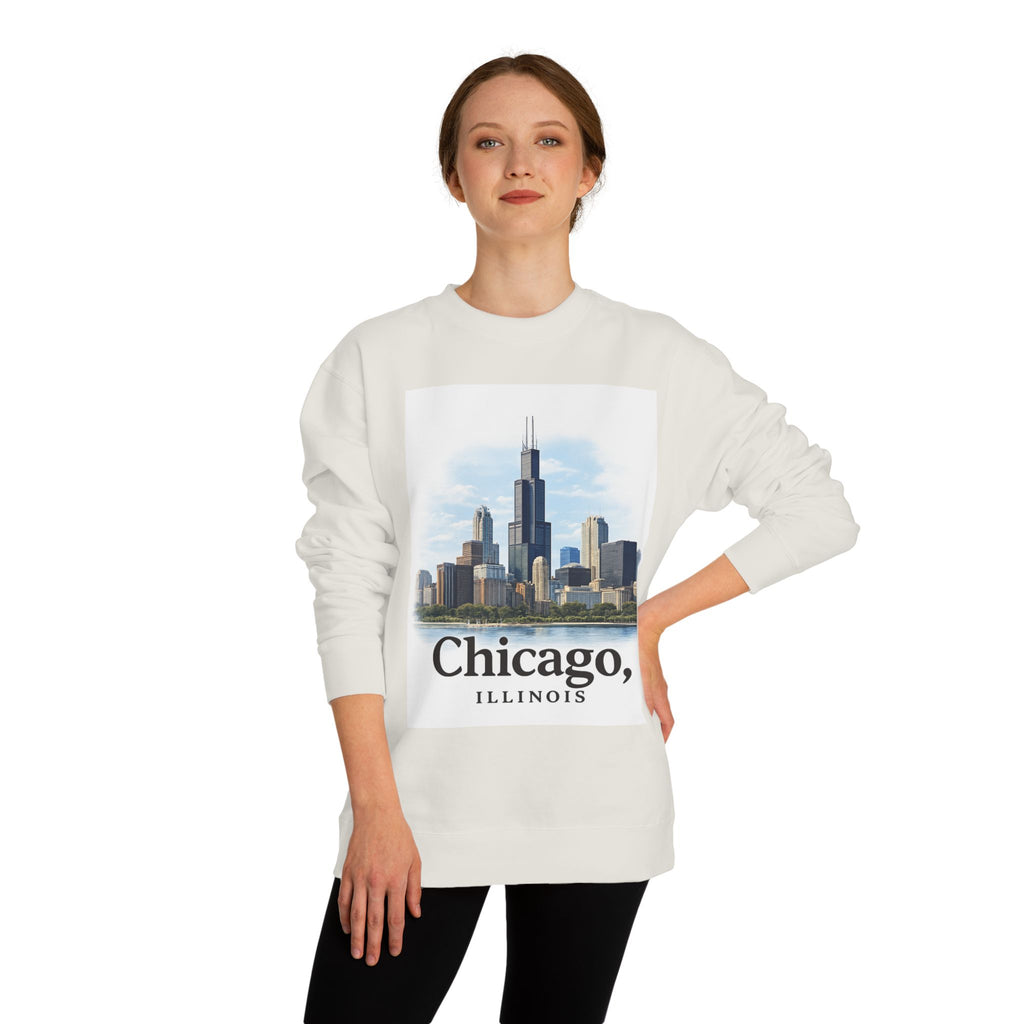 Chicago Skyline Crewneck Sweatshirt — Chicago, Illinois Cityscape Pullover