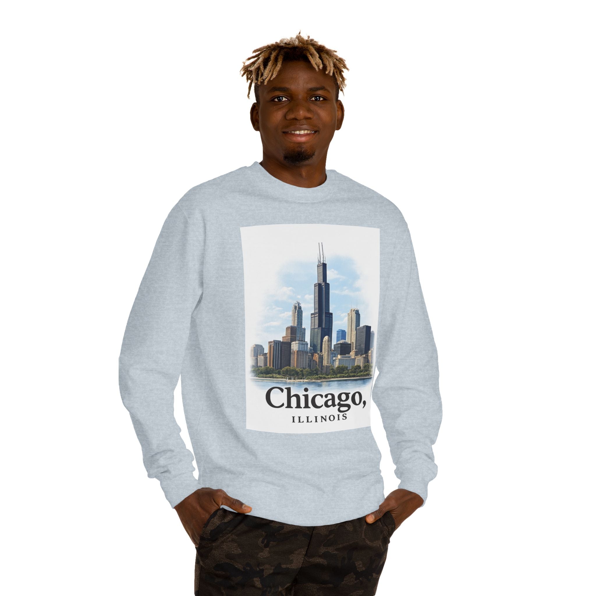 Chicago Skyline Crewneck Sweatshirt — Chicago, Illinois Cityscape Pullover