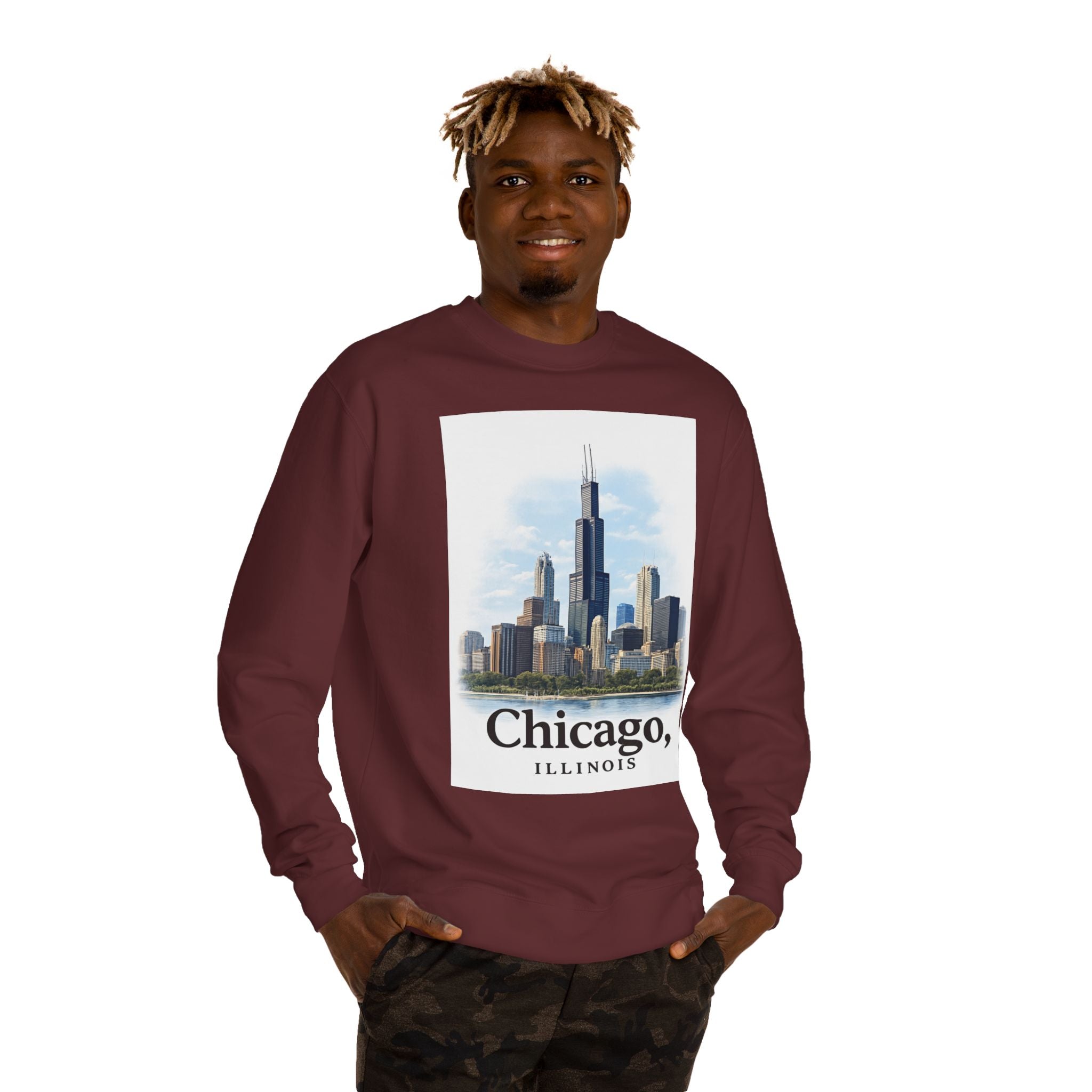 Chicago Skyline Crewneck Sweatshirt — Chicago, Illinois Cityscape Pullover