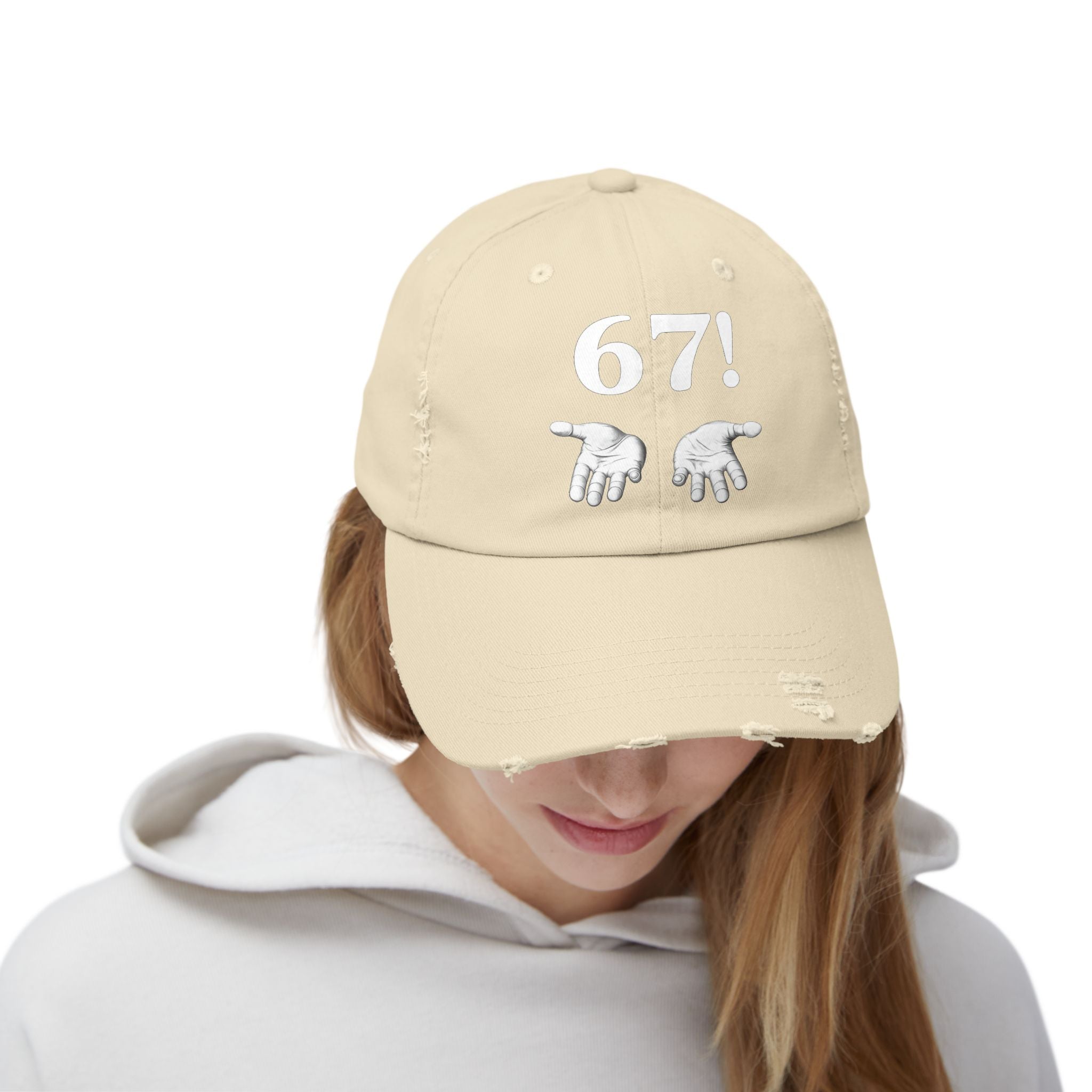 Distressed Cap — "6-7!" Hands Graphic Baseball Hat
