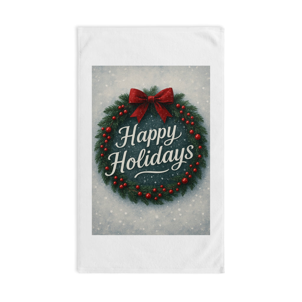 Happy Holidays Wreath Hand Towel — Festive Christmas Decor & Guest Towel