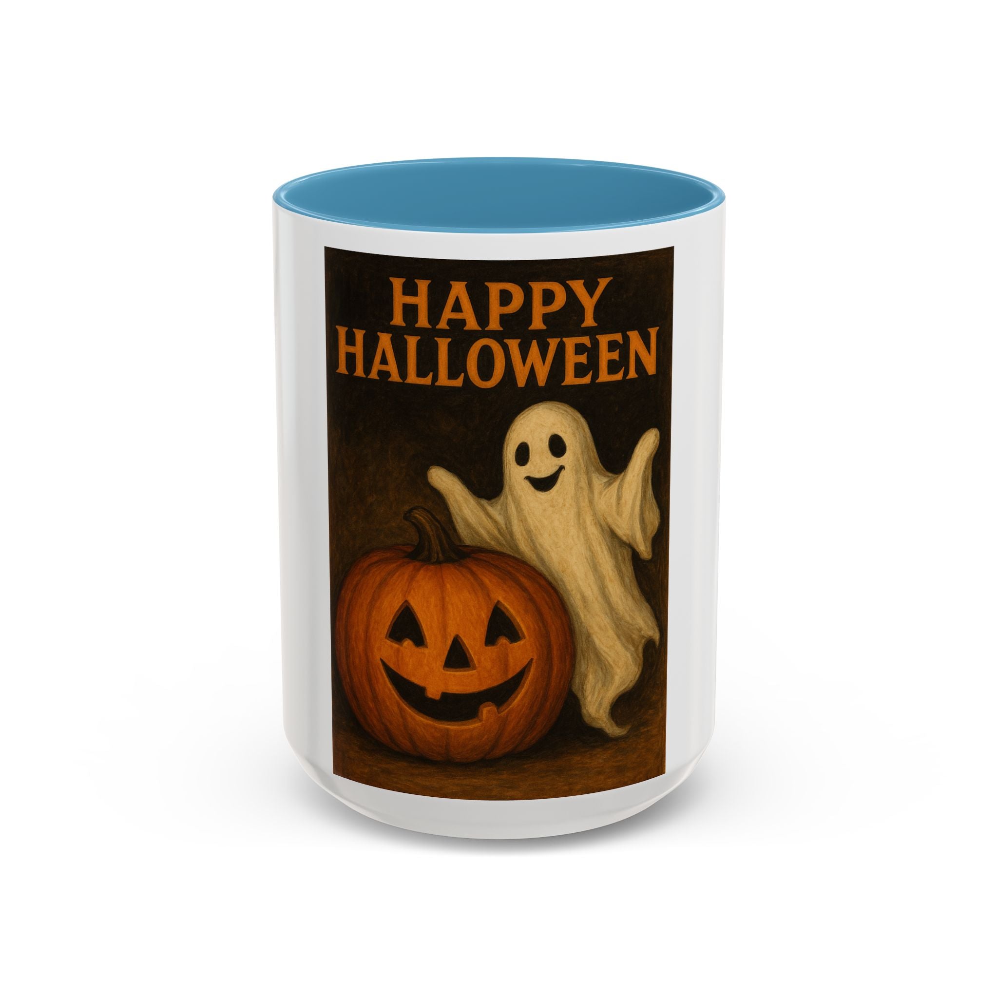 Happy Halloween Coffee Mug — Vintage Ghost & Jack-O'-Lantern Accent Mug (11/15oz)