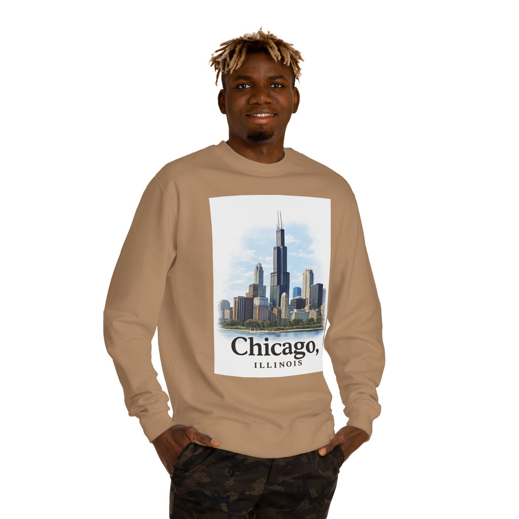 Chicago Skyline Crewneck Sweatshirt — Chicago, Illinois Cityscape Pullover