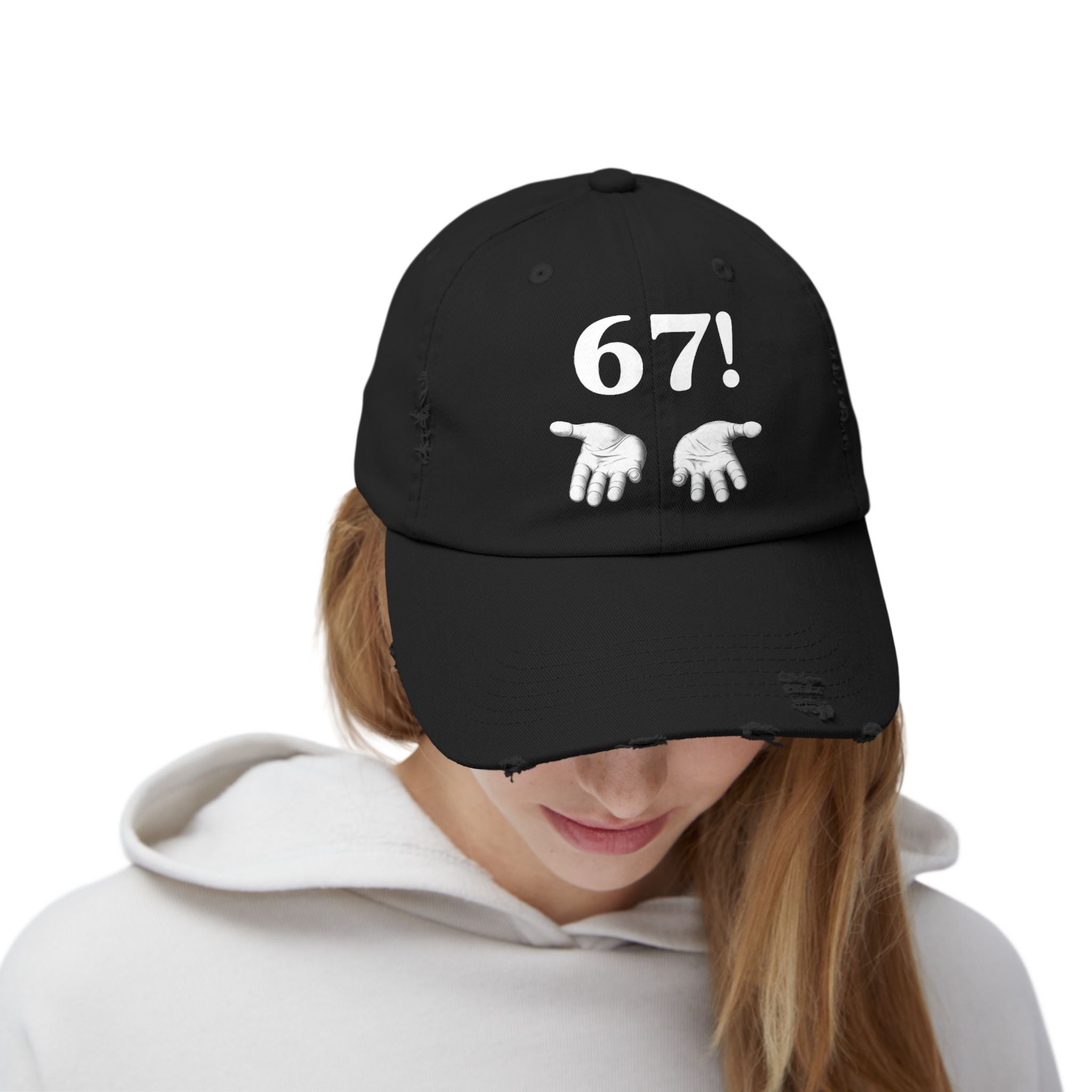 Distressed Cap — "6-7!" Hands Graphic Baseball Hat