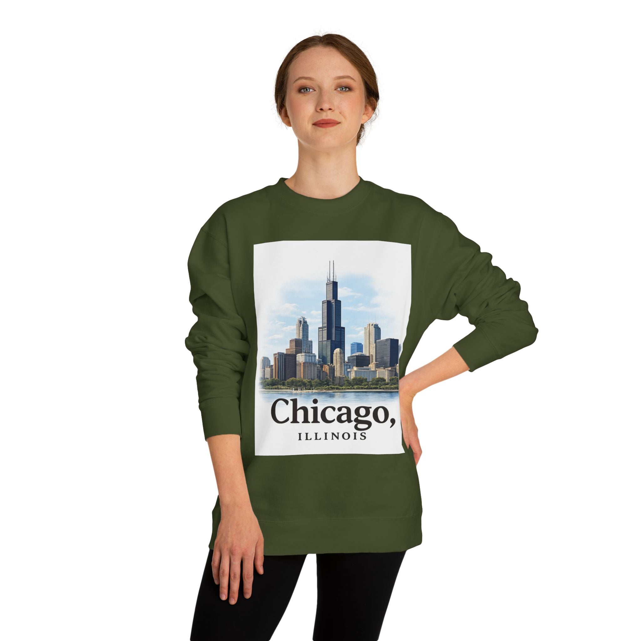 Chicago Skyline Crewneck Sweatshirt — Chicago, Illinois Cityscape Pullover