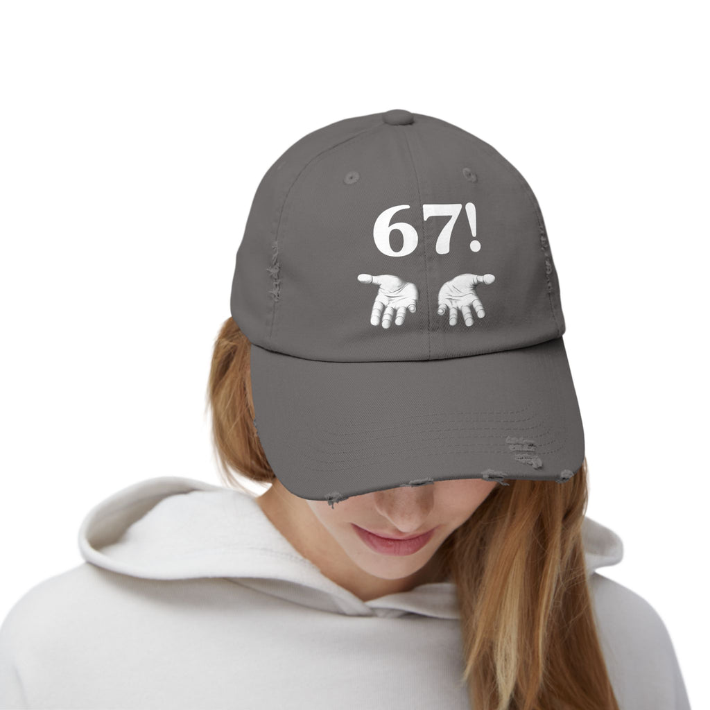 Distressed Cap — "6-7!" Hands Graphic Baseball Hat