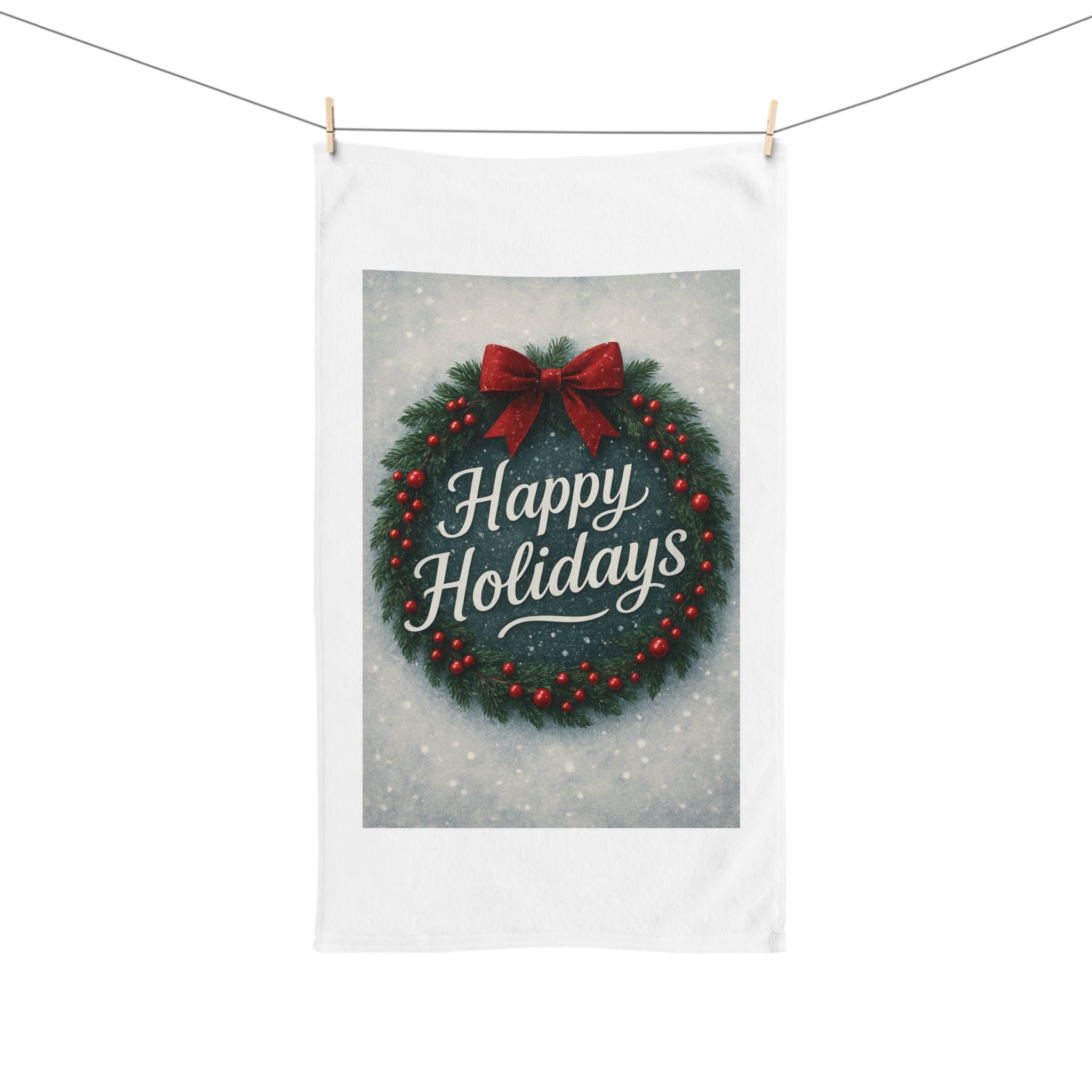 Happy Holidays Wreath Hand Towel — Festive Christmas Decor & Guest Towel