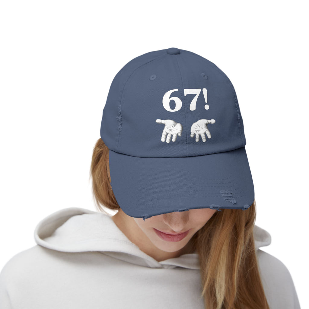 Distressed Cap — "6-7!" Hands Graphic Baseball Hat
