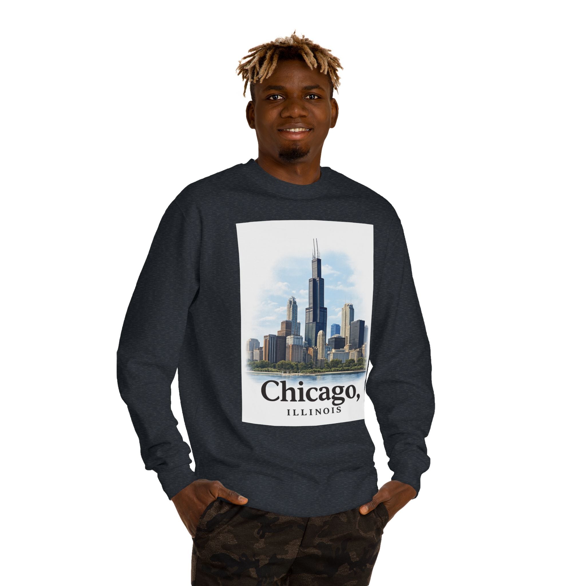 Chicago Skyline Crewneck Sweatshirt — Chicago, Illinois Cityscape Pullover