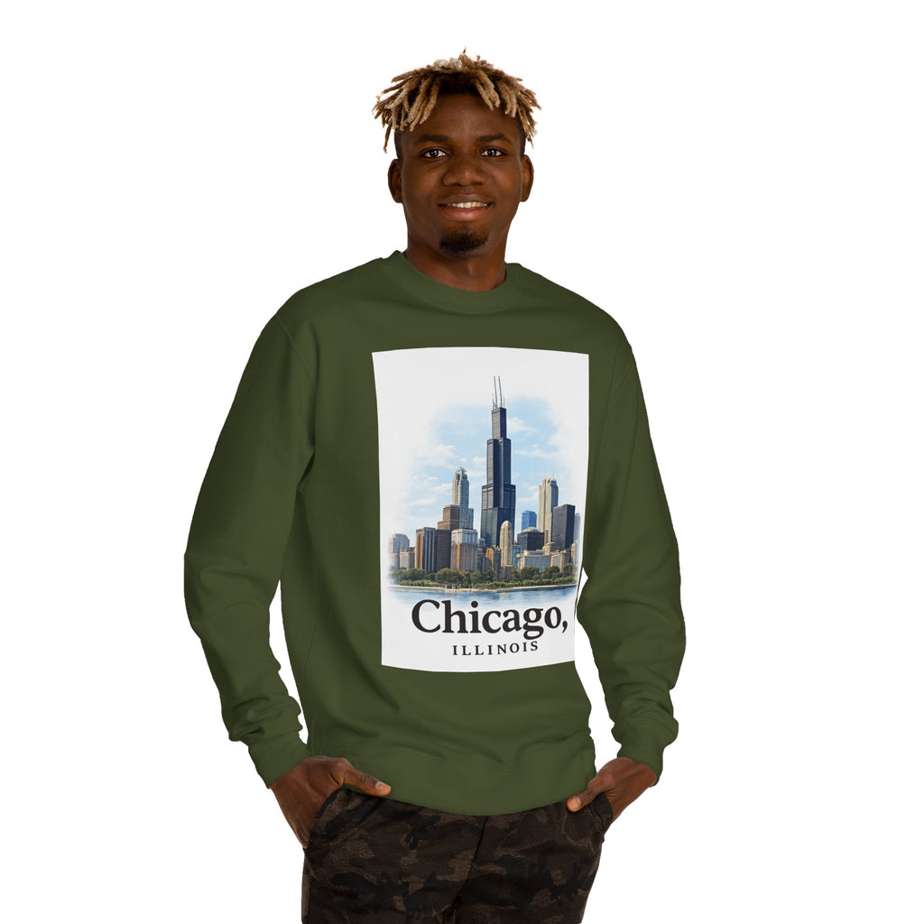 Chicago Skyline Crewneck Sweatshirt — Chicago, Illinois Cityscape Pullover
