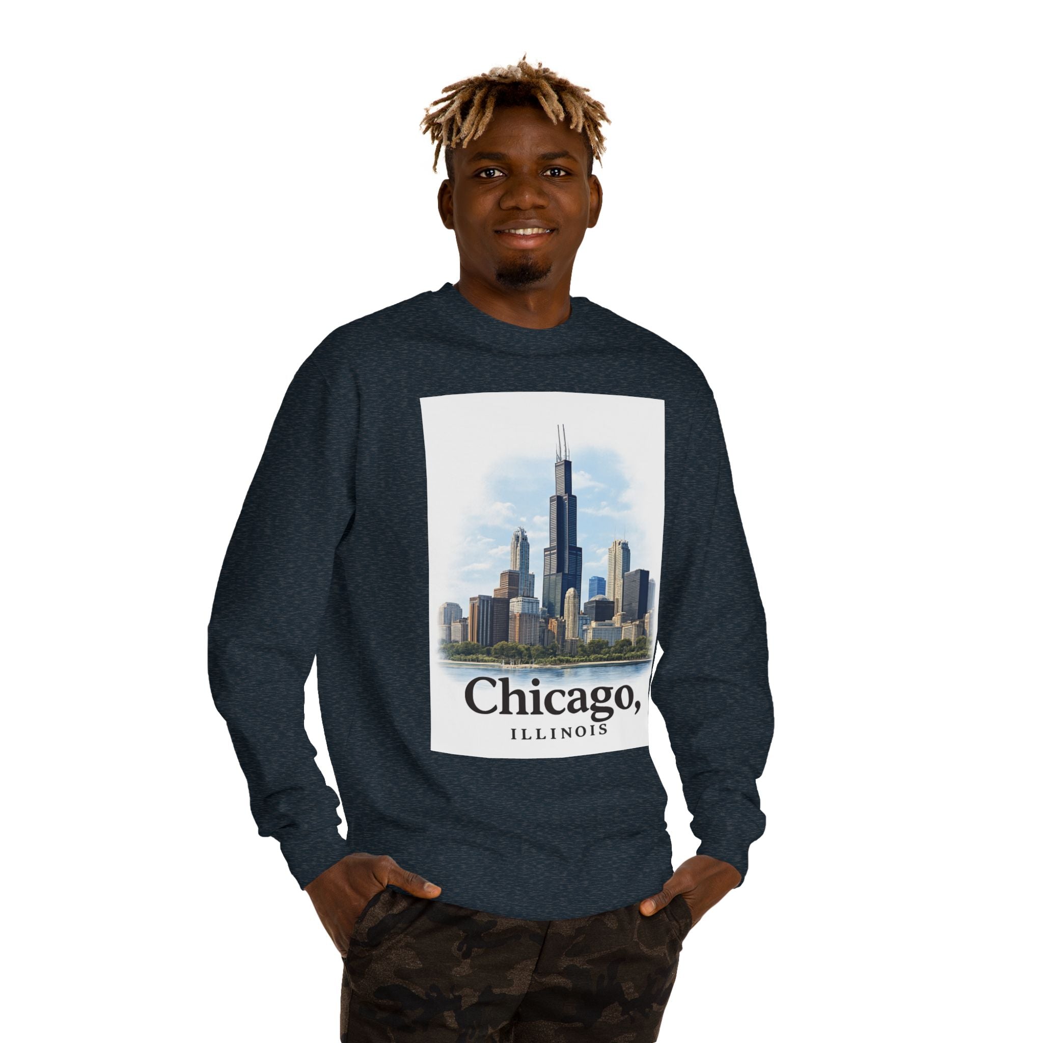 Chicago Skyline Crewneck Sweatshirt — Chicago, Illinois Cityscape Pullover